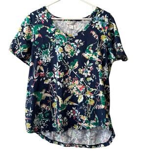 Christopher & Banks Women Size Petite P/XL Cotton Short Sleeve‎ Shirt Birds